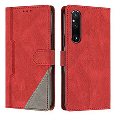 Leather Case Stands Flip Cover Holder H09X for Sony Xperia 1 V Red