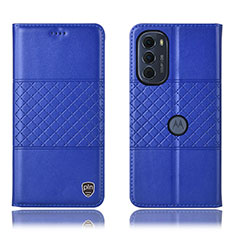 Leather Case Stands Flip Cover Holder H10P for Motorola Moto Edge (2022) 5G Blue