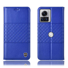 Leather Case Stands Flip Cover Holder H10P for Motorola Moto Edge 30 Ultra 5G Blue