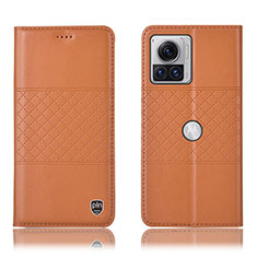 Leather Case Stands Flip Cover Holder H10P for Motorola Moto Edge 30 Ultra 5G Orange