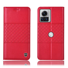 Leather Case Stands Flip Cover Holder H10P for Motorola Moto Edge 30 Ultra 5G Red