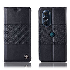 Leather Case Stands Flip Cover Holder H10P for Motorola Moto Edge Plus (2022) 5G Black