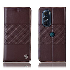 Leather Case Stands Flip Cover Holder H10P for Motorola Moto Edge X30 5G Brown