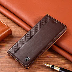 Leather Case Stands Flip Cover Holder H10P for Motorola Moto G53j 5G Brown