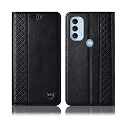 Leather Case Stands Flip Cover Holder H10P for Motorola Moto G71 5G Black