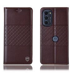 Leather Case Stands Flip Cover Holder H10P for Motorola Moto G71s 5G Brown