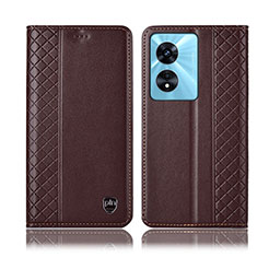 Leather Case Stands Flip Cover Holder H10P for Oppo A18 Brown