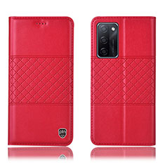 Leather Case Stands Flip Cover Holder H10P for Oppo A55S 5G Red