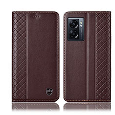 Leather Case Stands Flip Cover Holder H10P for Oppo A57 5G Brown