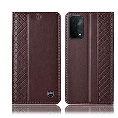 Leather Case Stands Flip Cover Holder H10P for Oppo A74 5G Brown