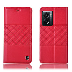 Leather Case Stands Flip Cover Holder H10P for Oppo A77 5G Red