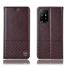 Leather Case Stands Flip Cover Holder H10P for Oppo A95 5G Brown