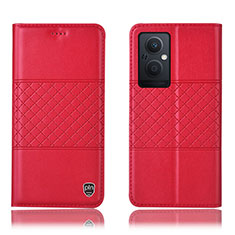 Leather Case Stands Flip Cover Holder H10P for Oppo A96 5G Red