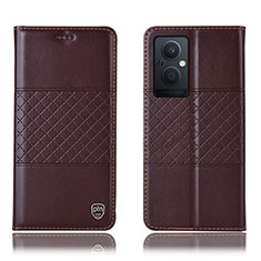 Leather Case Stands Flip Cover Holder H10P for Oppo F21 Pro 5G Brown