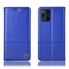 Leather Case Stands Flip Cover Holder H10P for Oppo Find X3 5G Blue