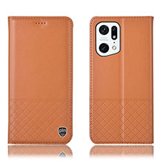 Leather Case Stands Flip Cover Holder H10P for Oppo Find X5 5G Orange