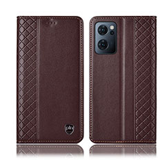 Leather Case Stands Flip Cover Holder H10P for Oppo Find X5 Lite 5G Brown