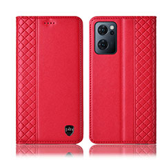 Leather Case Stands Flip Cover Holder H10P for Oppo Reno7 5G Red