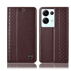 Leather Case Stands Flip Cover Holder H10P for Oppo Reno8 Pro+ Plus 5G Brown