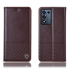 Leather Case Stands Flip Cover Holder H10P for Realme Q3t 5G Brown