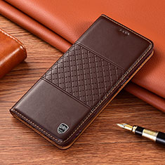 Leather Case Stands Flip Cover Holder H10P for Samsung Galaxy S24 Plus 5G Brown