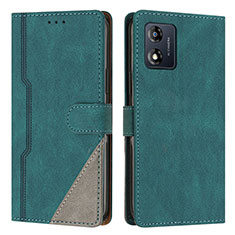 Leather Case Stands Flip Cover Holder H10X for Motorola Moto E13 Green