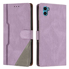 Leather Case Stands Flip Cover Holder H10X for Motorola Moto E22S Purple