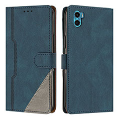 Leather Case Stands Flip Cover Holder H10X for Motorola Moto E32 India Blue