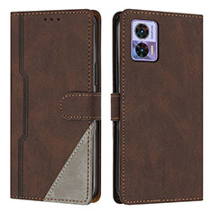 Leather Case Stands Flip Cover Holder H10X for Motorola Moto Edge 30 Lite 5G Brown