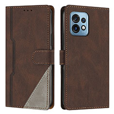 Leather Case Stands Flip Cover Holder H10X for Motorola Moto Edge 40 Pro 5G Brown