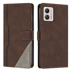 Leather Case Stands Flip Cover Holder H10X for Motorola Moto G53 5G Brown