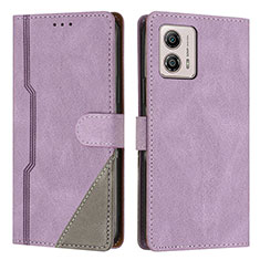 Leather Case Stands Flip Cover Holder H10X for Motorola Moto G53 5G Purple