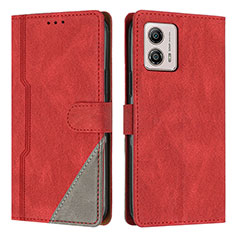 Leather Case Stands Flip Cover Holder H10X for Motorola Moto G53 5G Red