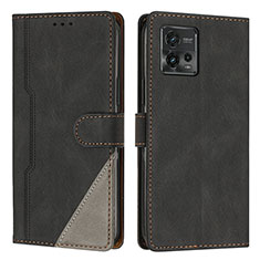 Leather Case Stands Flip Cover Holder H10X for Motorola Moto G72 Black