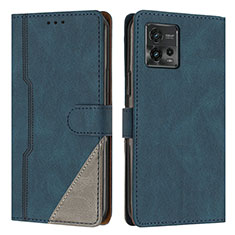 Leather Case Stands Flip Cover Holder H10X for Motorola Moto G72 Blue