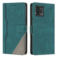 Leather Case Stands Flip Cover Holder H10X for Motorola Moto G72 Green