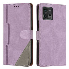 Leather Case Stands Flip Cover Holder H10X for Motorola Moto G72 Purple