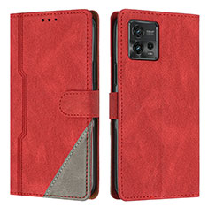 Leather Case Stands Flip Cover Holder H10X for Motorola Moto G72 Red