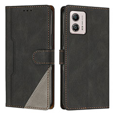 Leather Case Stands Flip Cover Holder H10X for Motorola Moto G73 5G Black