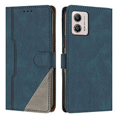 Leather Case Stands Flip Cover Holder H10X for Motorola Moto G73 5G Blue