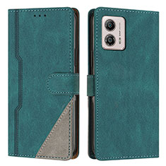 Leather Case Stands Flip Cover Holder H10X for Motorola Moto G73 5G Green