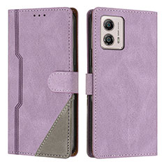 Leather Case Stands Flip Cover Holder H10X for Motorola Moto G73 5G Purple