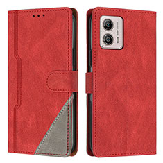 Leather Case Stands Flip Cover Holder H10X for Motorola Moto G73 5G Red