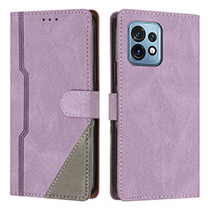 Leather Case Stands Flip Cover Holder H10X for Motorola Moto X40 5G Purple