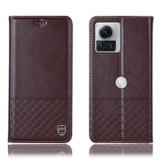 Leather Case Stands Flip Cover Holder H11P for Motorola Moto Edge 30 Ultra 5G Brown