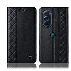 Leather Case Stands Flip Cover Holder H11P for Motorola Moto Edge Plus (2022) 5G Black