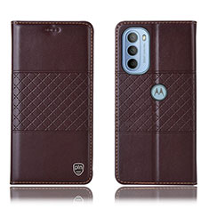 Leather Case Stands Flip Cover Holder H11P for Motorola Moto G41 Brown