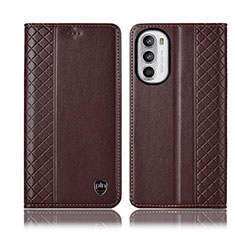 Leather Case Stands Flip Cover Holder H11P for Motorola Moto G71s 5G Brown