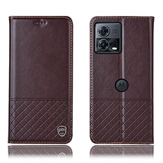 Leather Case Stands Flip Cover Holder H11P for Motorola Moto S30 Pro 5G Brown