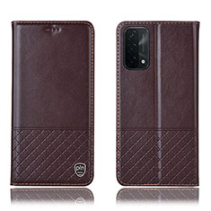 Leather Case Stands Flip Cover Holder H11P for Oppo A74 5G Brown